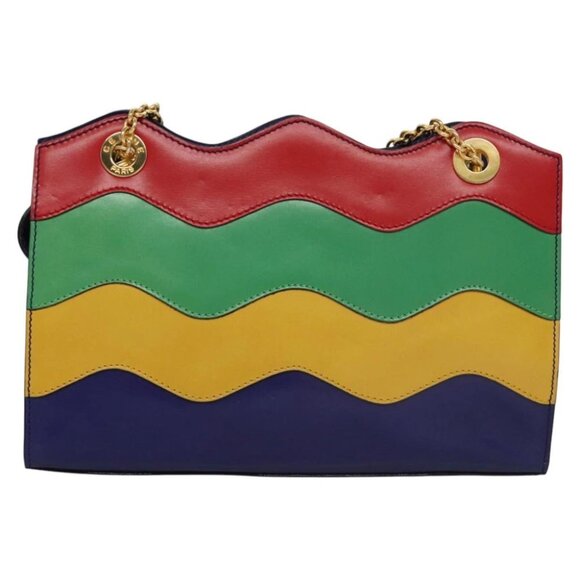 CELINE Chain Shoulder Bag Leather Multicolor Gold Auth BD096AV - Picture 3 of 14